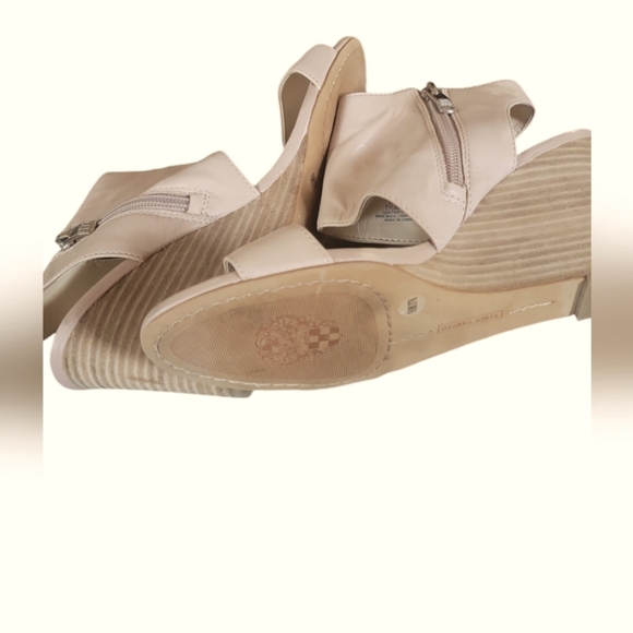 Vince Camuto Leather Lyssia Wedge Side Zip Side Buckles Fastening Nude Sandals - Picture 2 of 10